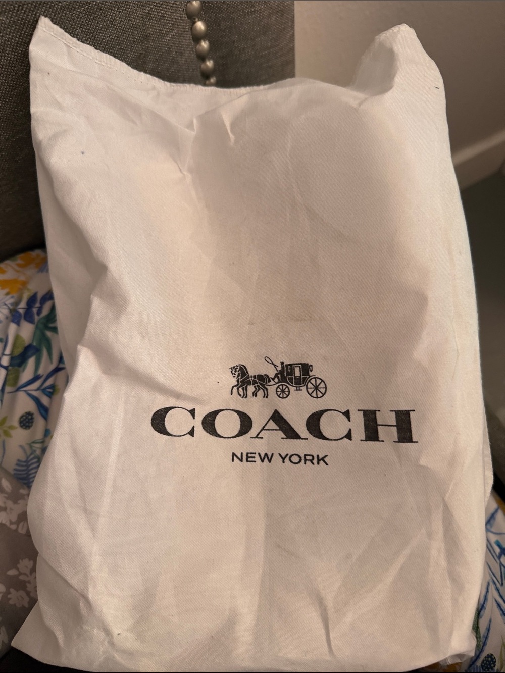 Coach White Drawstring Bag with Black Logo